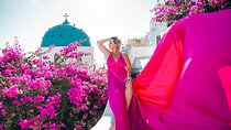 Photoshoot in Santorini's Vibrant Dresses