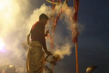 Walking tour in Varanasi along the ghats (riverbank) in Morning 