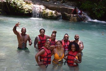  Blue Hole Waterfalls + Bamboo River Rafting Tour from Ocho Rios