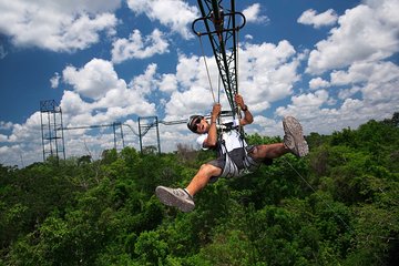 FLY OVER THE JUNGLE extreme Zip Line Circuit, Aqua Zip, Tarzania jump at Cenote