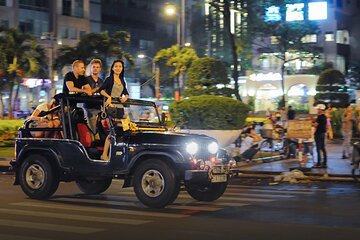 Exploring Saigon City & Rooftop Bar Drink By Night On Jeep Car