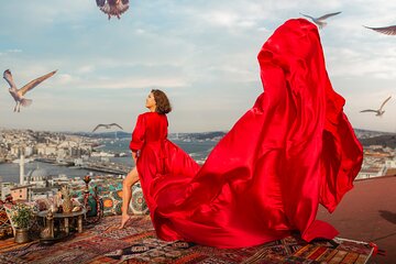 Istanbul Rooftop Photoshoot with Flying Dress