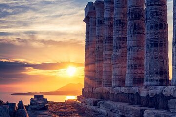 Ancient Corinth and Sunset at Temple of Poseidon Cape Sounio