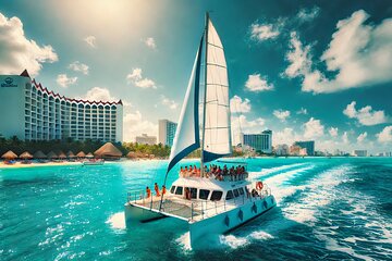 Top Isla Mujeres Catamaran Tour with Snorkel Open Bar and Buffet lunch