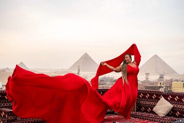 Pyramids of Giza Flying Dress Photoshoot from a Rooftop