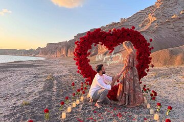 Santorini Vlychada Beach Wedding Proposal with Heart Arch