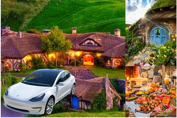 Hobbiton Movie Set Transfer from Auckland with Tesla Model 3